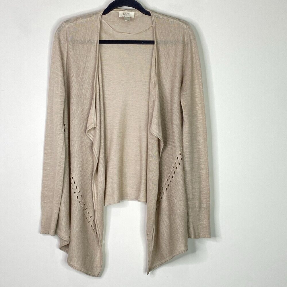 LOFT Open Front Cut Out Lightweight Ramie Cardigan Women's Size Medium - Picture 9 of 9